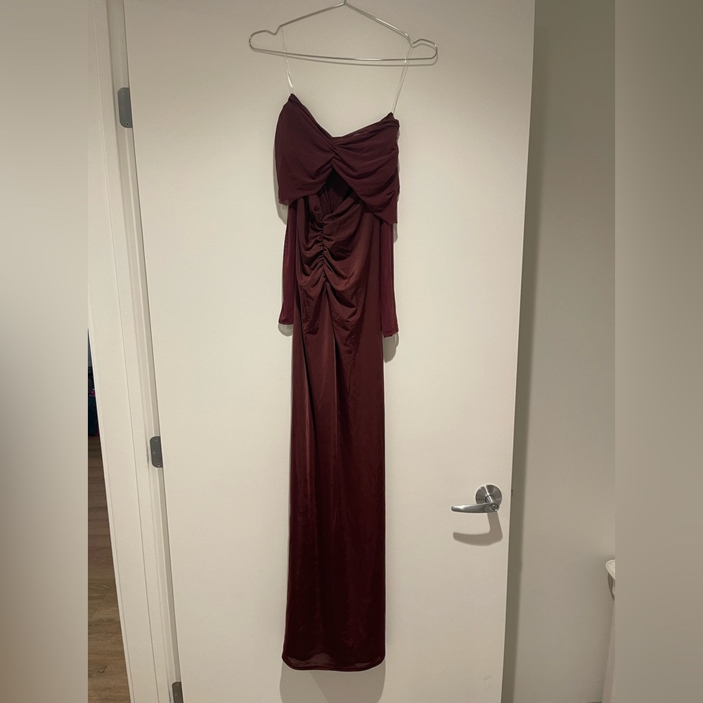 Meshki Rafaella Slinky And Mesh Maxi Dress - Mahogany